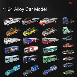 1: 64 Scale Container Trailer Cars Alloy Toy Diecast Models Wheel Pull Back Flatbed Transport Vehicles for Boys Educational Toys