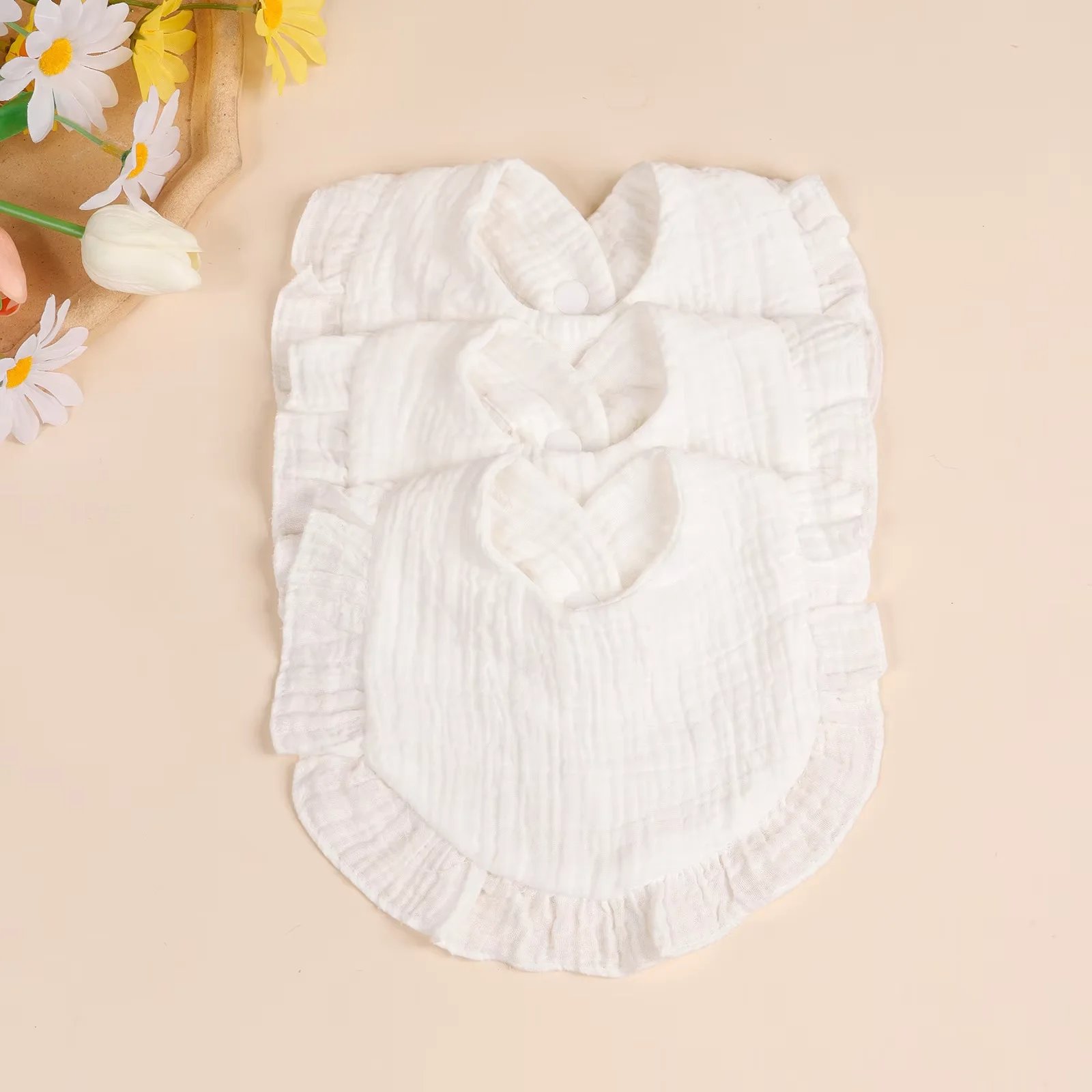 3pcs Solid Newborn Cotton Ruffle Bibs Set Kids Feed Drool Bibs Toddler Cute Salive Towel Hot Sale Baby Burp Cloth Accessories