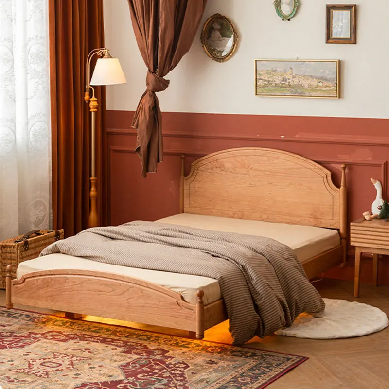 Cherry wood retro wind children's bed, girl bed all solid wood multi-functional princess bed black walnut second bedroom bed