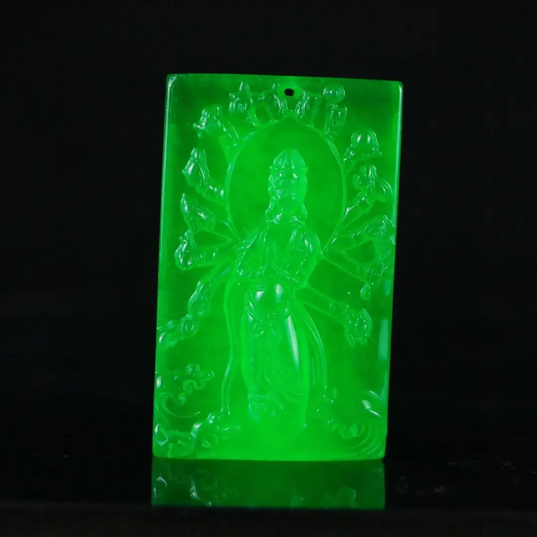 

Perfect High Ice Seiko engraved thousand-handed Guanyin brand jadeite pendant, exquisite jewelry, free chain, free box.