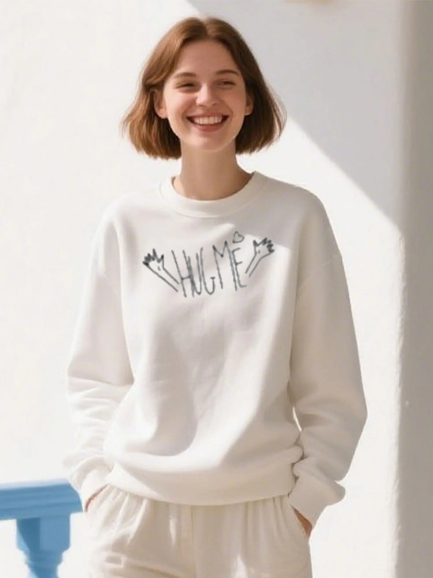 

Hug Me Cat Print Soft Cotton Hoodie, Unisex Casual Pullover For Christmas