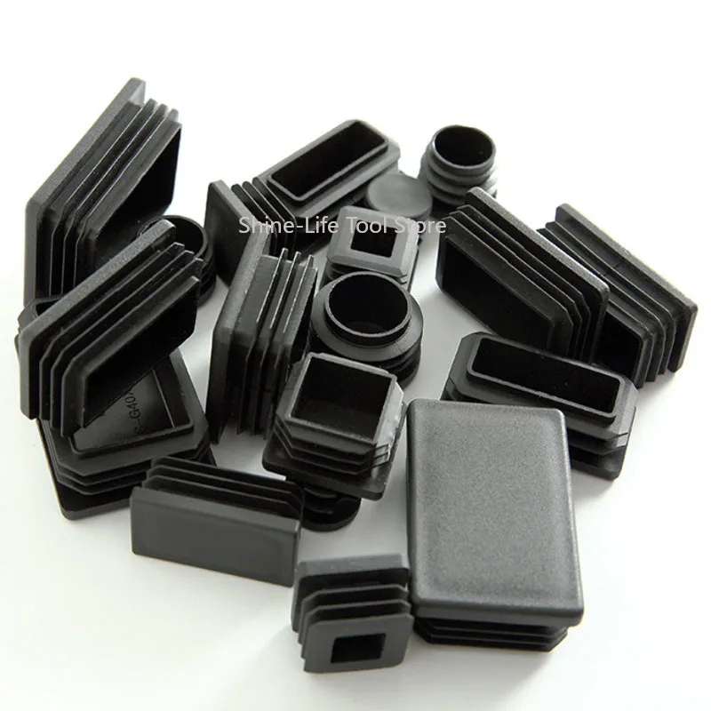 Black Square Plastic Blanking End Caps 10x10mm~100x100mm Square Tube Inner Plugs Furniture Leg Tube Pipe Inserts Plugs