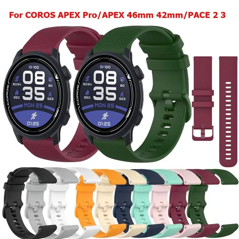 20mm 22mm Sport Silicone Strap For COROS PACE 2 3/APEX 42mm 46mm Wristband  For COROS APEX 2/2 Pro Bracelet Watchband Correa