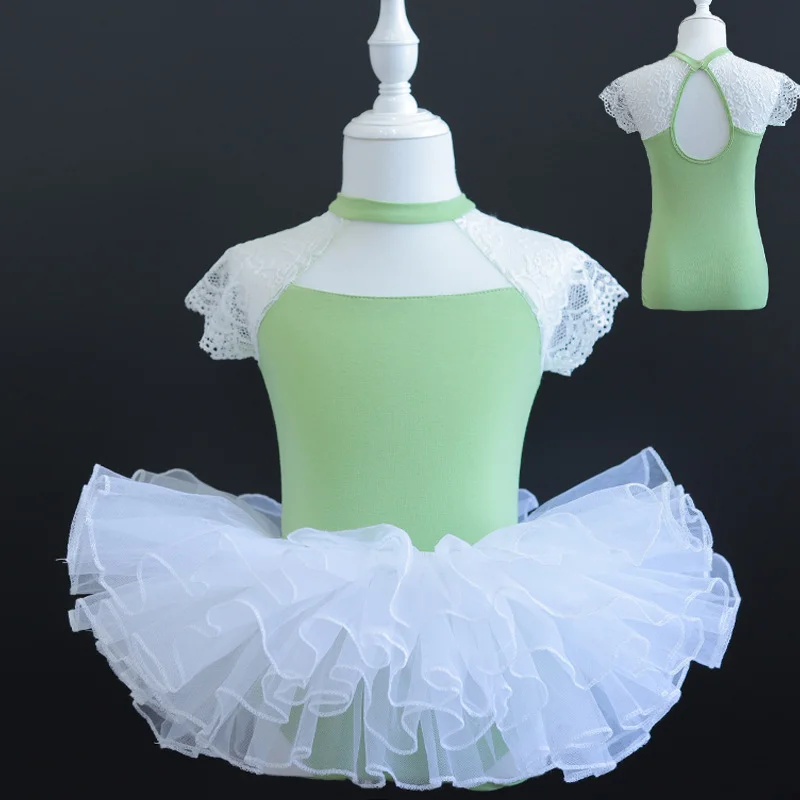 J029 Children's dance dress girls practice dress summer short sleeve lace girl