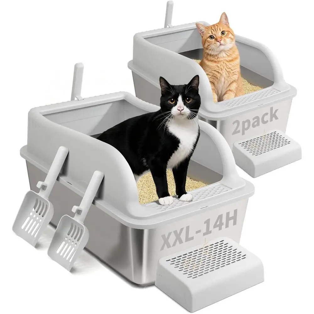 

StainlSteel Cat Litter Box with Lid, Extra Large Metal Litter Boxes or Big Cats & Kitten, XL High Sided Litter Box,Odorl,Non-Sti