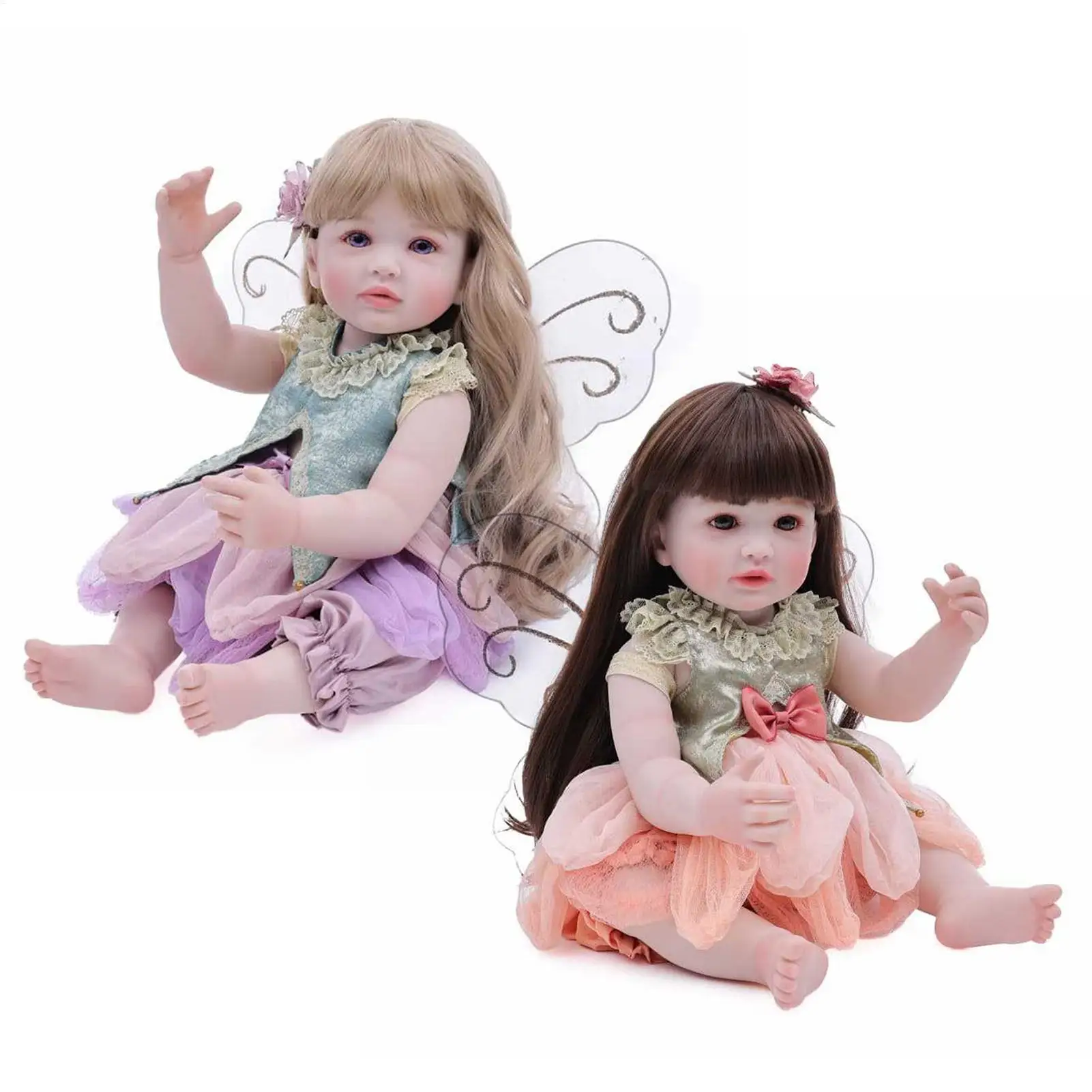 Reborn Doll with Butterfly Wings Fairy Girl Toy Figure for Kid Nursery Living Room Shelf Display Birthday Christmas Holiday Gift