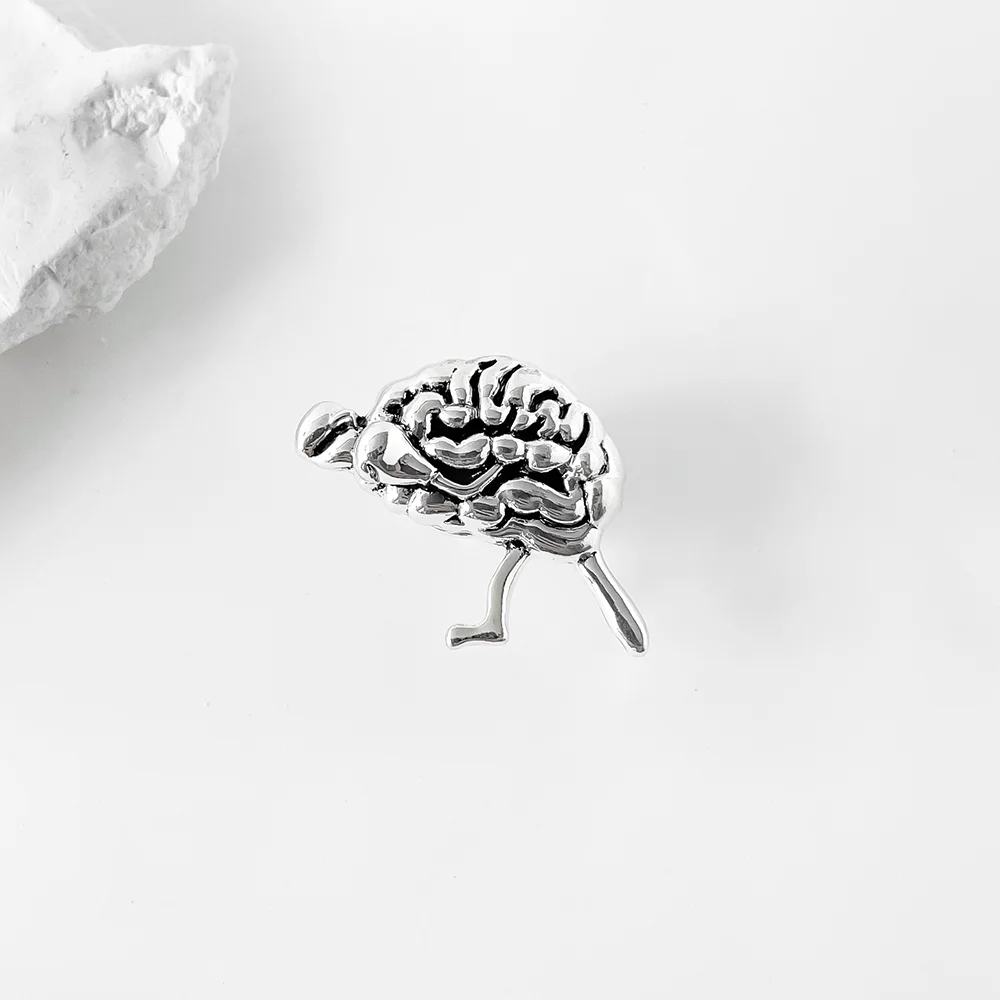Fashion Anatomical Brain Brooch Silver Color Metal Lapel Pin for Men Women Casual Party Shirt Suit Badge Accessories