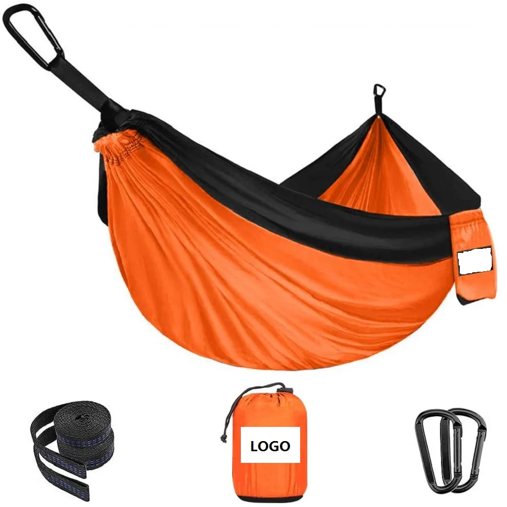 210T Parachute Nylon Outdoor Camping Double Person Nylon Hammock With Tree Straps