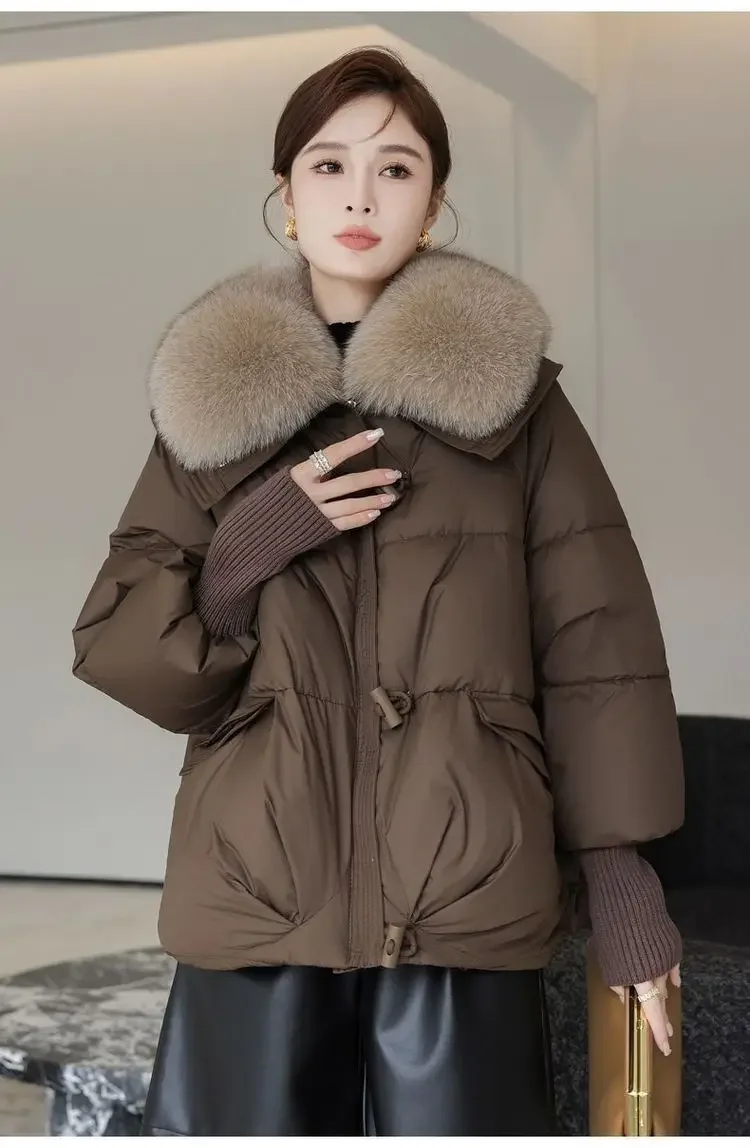 2025 Winter Neue Unten Kurze Gepolsterte Jacke Frauen Parkas Pelz Kragen Dicke Baumwolle Mäntel Kleidung Schwarz Casual Oberbekleidung Weibliche neue – Detail 13