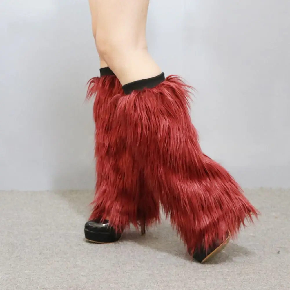 Foot Cover Faux Fur Furry Leg Warmers 40cm Japanese Style Long Tube Sock Light Up Y2K Lolita Boots Cover Cosplay Use
