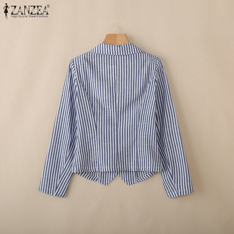 ZANZEA Women Striped Lightweight Blazer 2026 Spring Casual Long Sleeve Notched Lapel Suit Jackets Office Commuting Woman Clothes