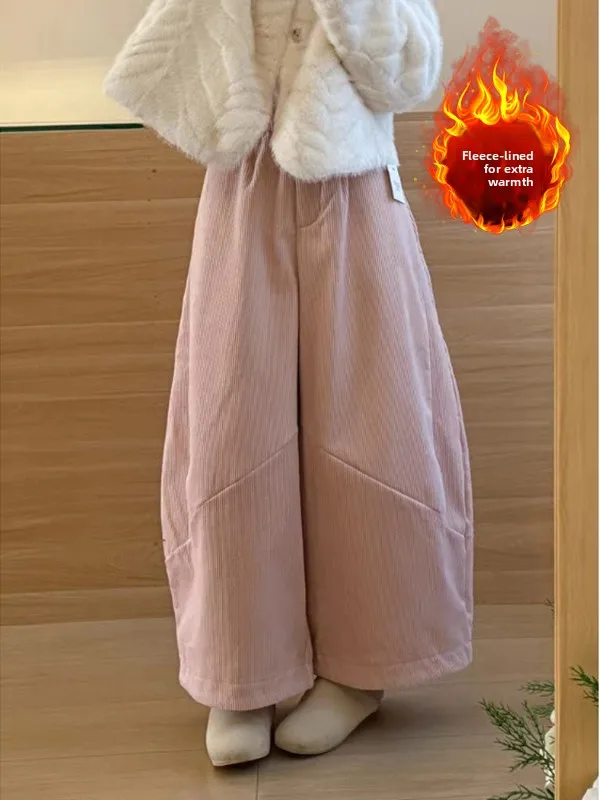 

Ретро-брюки из вельвета с широкими штанинами, укороченные, больших размеров, женские, зимние, свободные, повседневные, с эффектом похудения, фасон «баллон»