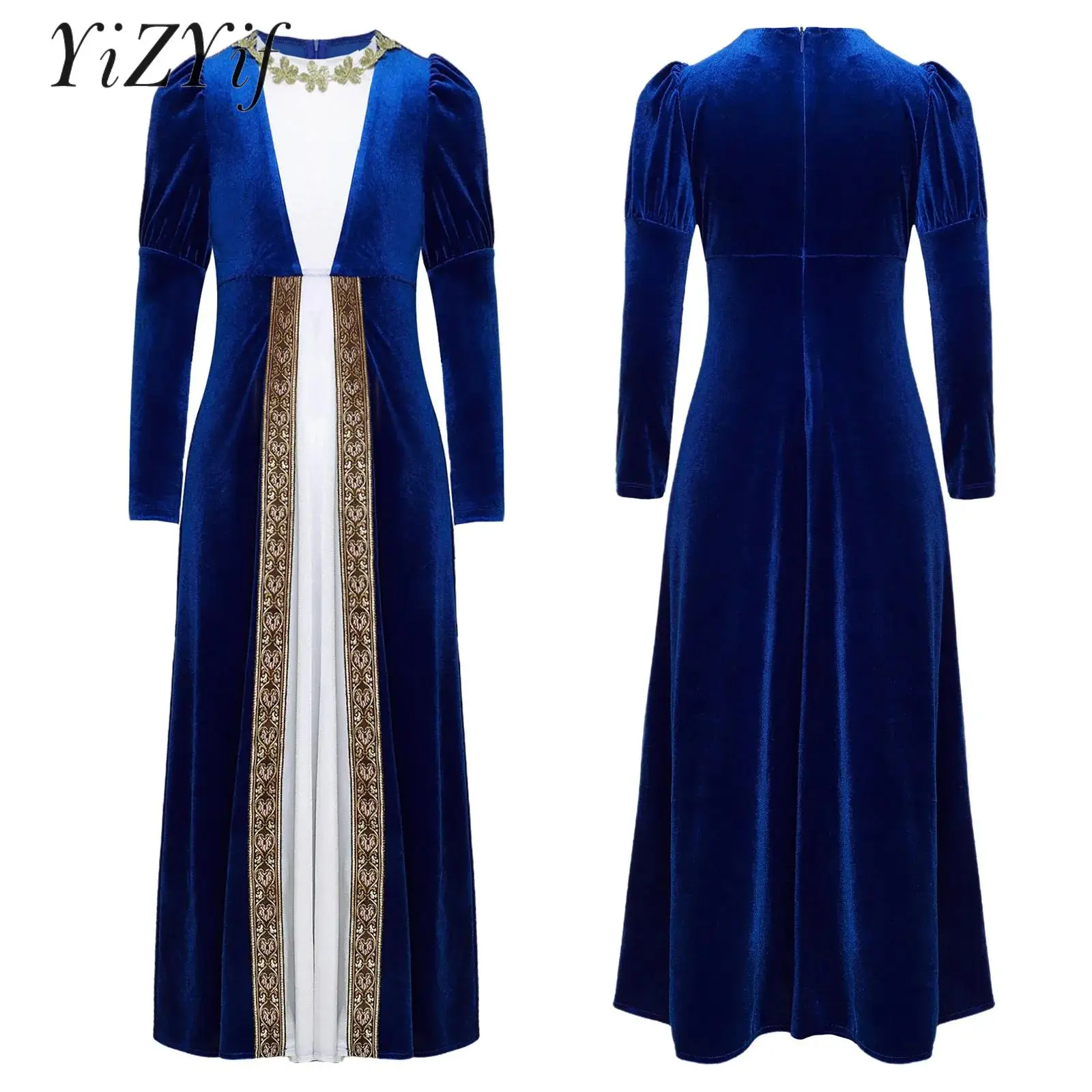 

Girls Medieval Renaissance Role Playing Costume Elegant Velvet Royal Princess Slim Maxi Dress Carnival Masquerade Ball Gown