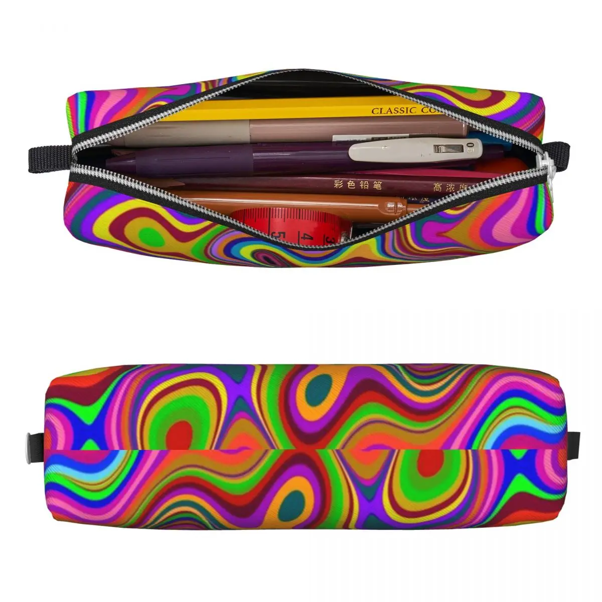 Psychedelic Pop Art Pencil Case Liquid Swirl School Pencil Cases PU Leather Girls Boys Fashion Pencil Box Stationery Organizer