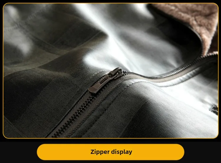 Men's Plush Leather Clothing Autumn Winter New Solid Color Check Print Casual Business Roll-Neck Fur Collar Coat Men Warm Jacket