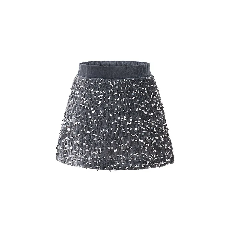 UNITIM Winter Children Skrit Fleece 4-12Y Girls Shiny Skirts Teen Girls Sequined A-Line Skirt Hip Wrapped Party Dress for Girls