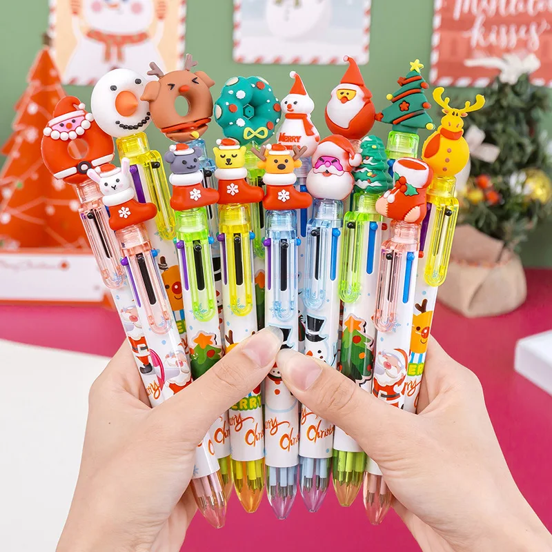 

20pcs New Gel Pen Cartoon Santa Claus 6-color Press Creative Hand Pen Kawaii Ballpoint Pen Gifts School Office Stationary