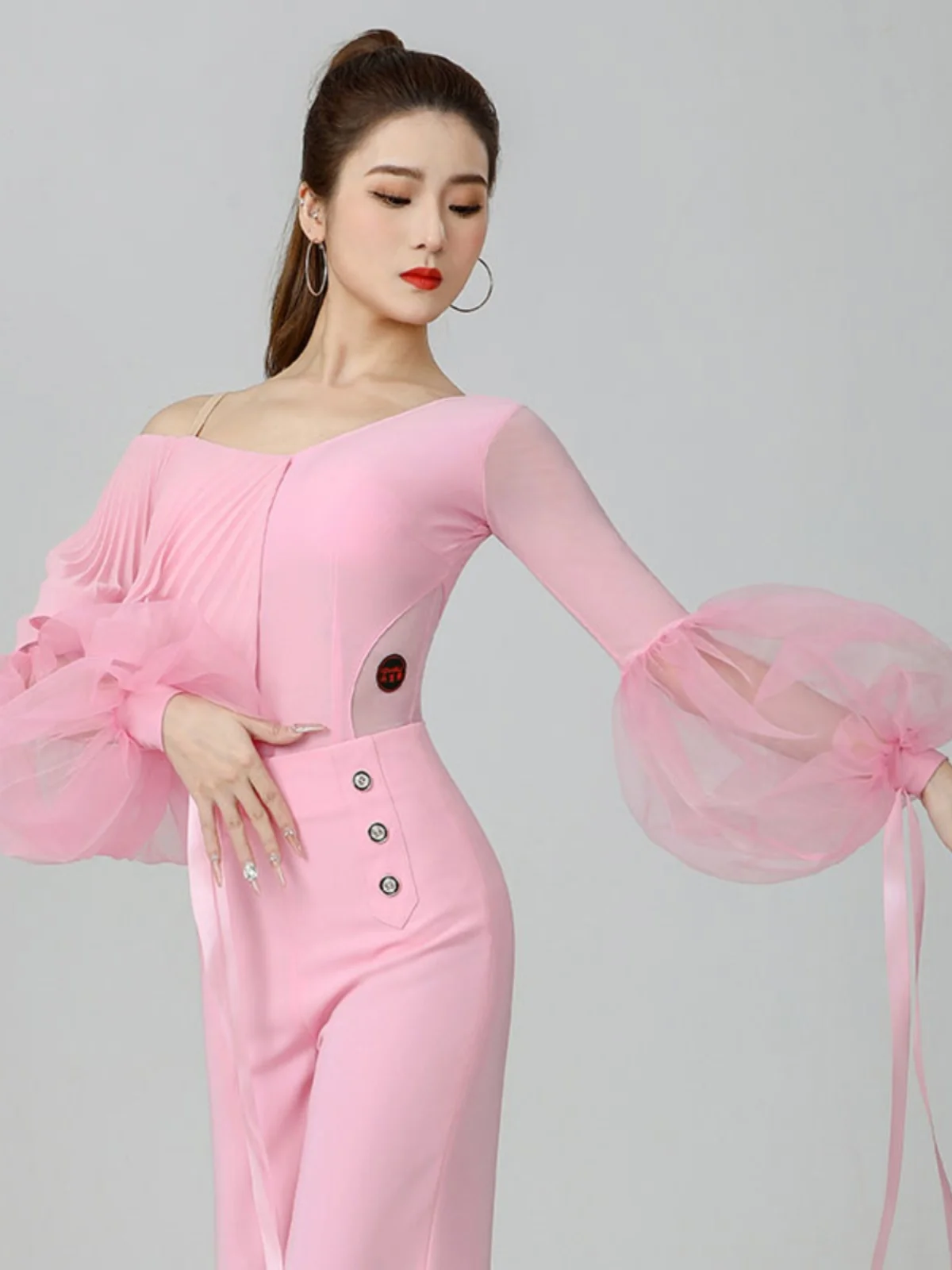 

Pink Practice Suit Dao Latin Dance orm Women's Adult Stand Dance Top High End Dancewear Breathable Long Sve roun...