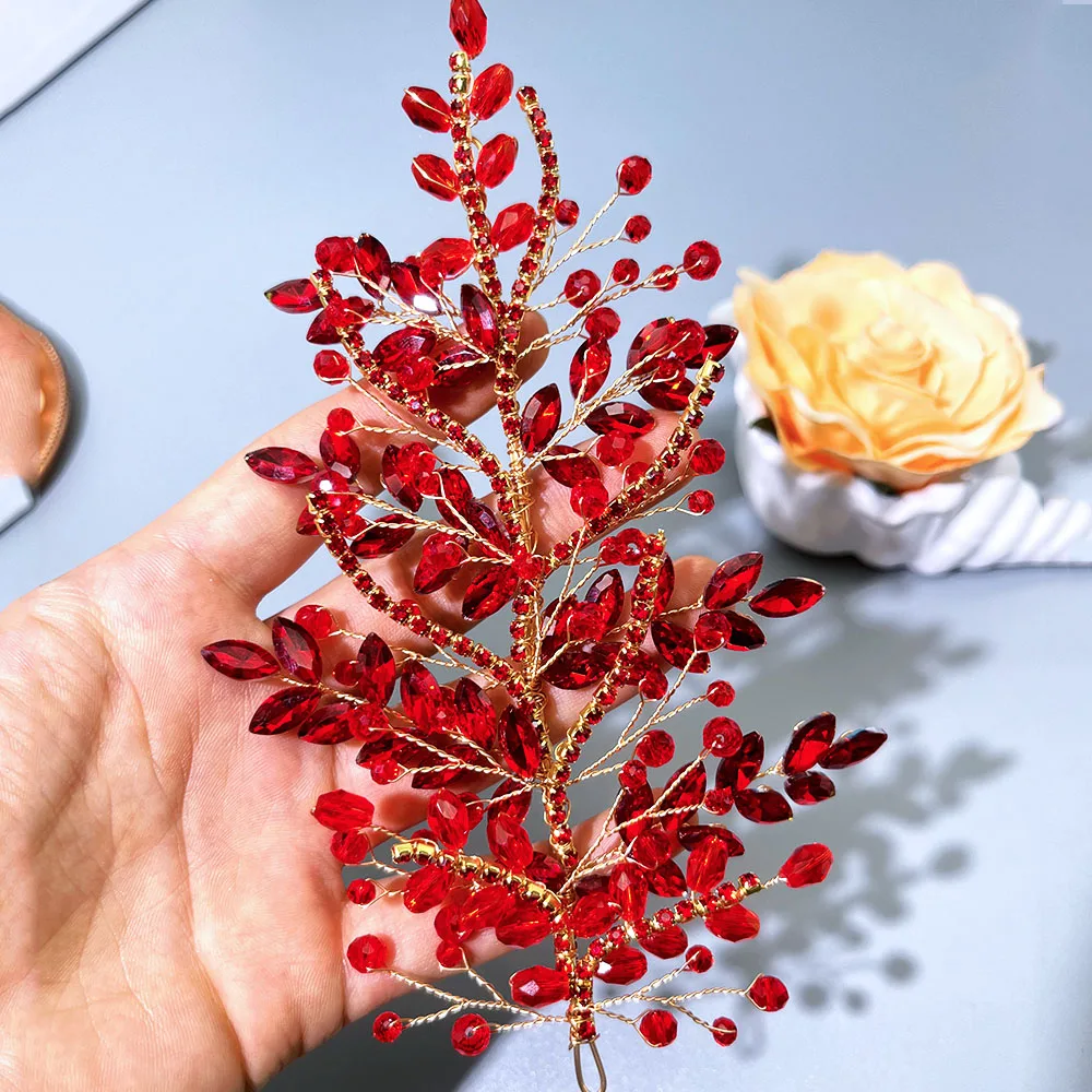 DZ256 Ikat Kepala Berlian Imitasi untuk Topi Baja Pernikahan Buatan Tangan Kristal Perhiasan Rambut Pengantin Hiasan Kepala Aksesori Rambut Merah Tiara