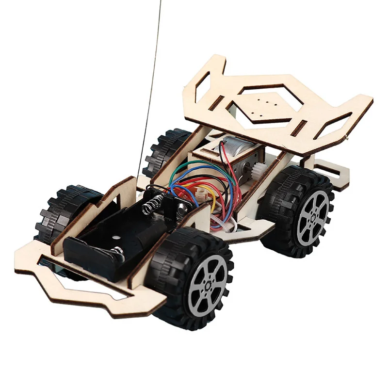 DIY Hand-assembled Electric Car Toys Wooden Building Vehicle Toy Educational Kids Remote Control Wireless Four-wheel Drive Toys