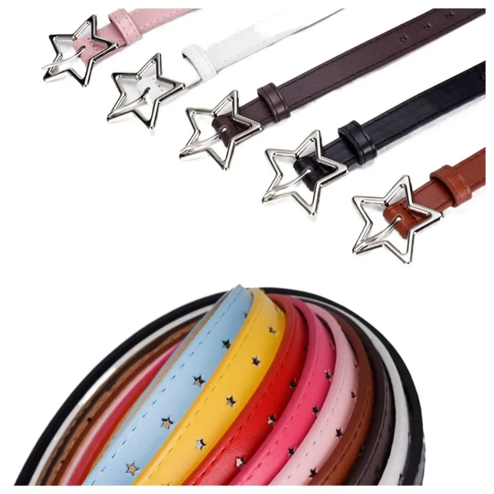Sweet Heart Five-point Star Waistband PU Leather Metal Buckle Star Belt Korean Style Waist Belt Women Waist Belt Pants Decor