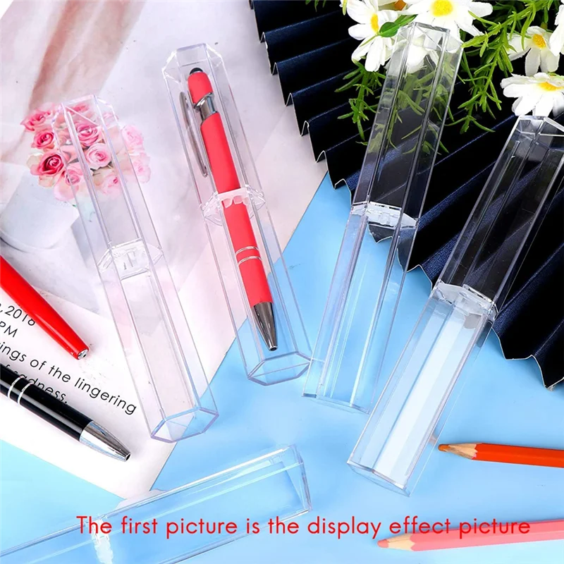 10 Pcs Acrylic Pen Boxes Clear Ballpoint Pen Case Pencil Gift Box Pen Storage Container Hexagon Single for School Office