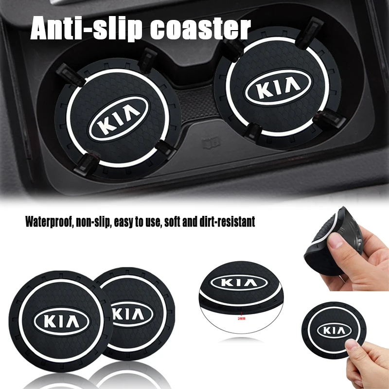 2Pcs Car Interior Silicone Coasters Non-slip Cup Holder Mat For KIA KN Sportage RIO Ceed Picanto Pegas Sorento Niro Cerato K5 K3