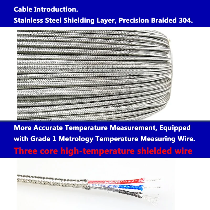 Pt100 high temperature probe type temperature sensor glass fiber insulation high temperature platinum thermal resistance 450℃