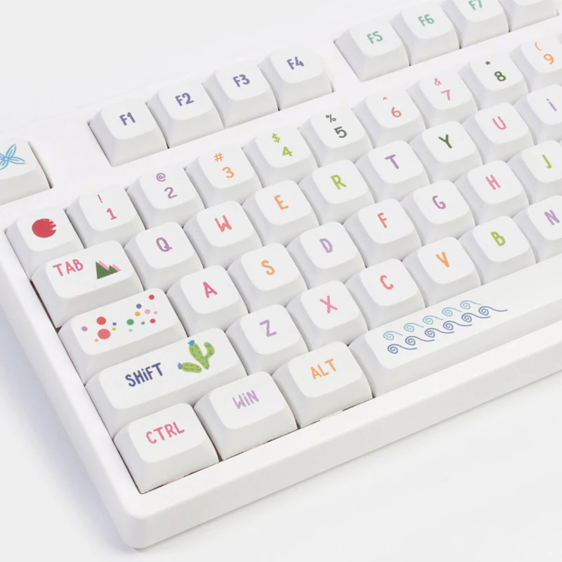 

128 Keys Summer Painting White Keycaps Creative Keycap PBT DYE-SUB XDA Profile For MX Switch GK61 NT75 C64 Mechanical Keyboard