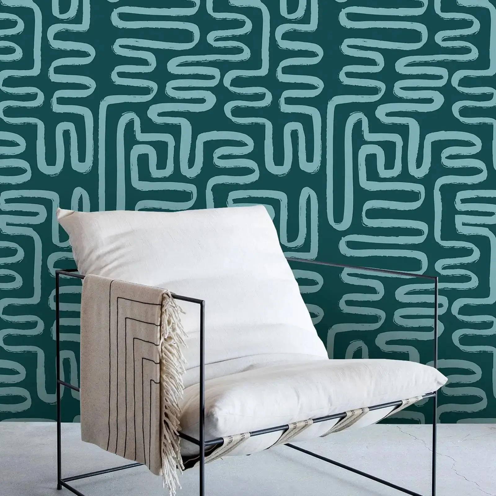 Blue Abstract Curve Wallpaper, Peel and Stick Wallpaper For Bathrooms, Geometric Trendy Wall Covering, Colorful Accent Wallpaper
