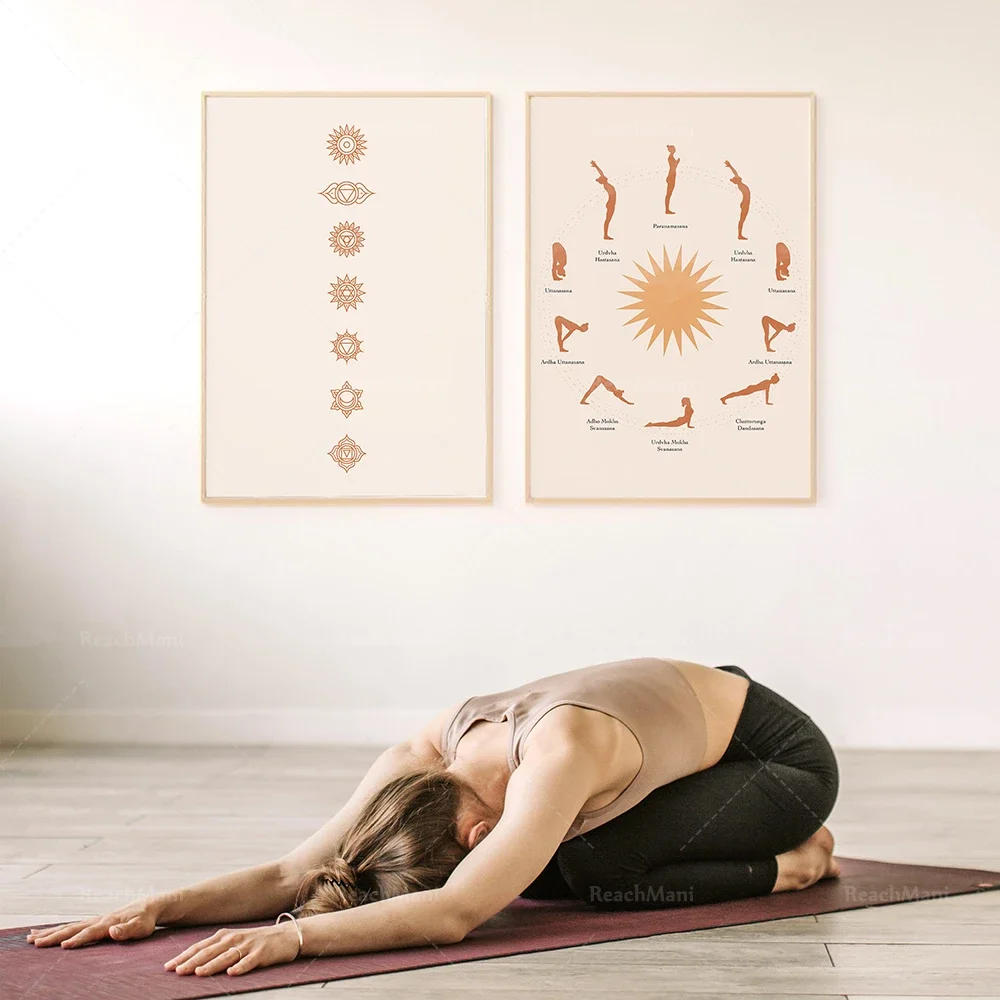 Yoga Poster Sun Salutation Yoga Decor Digital Print Boho Decor Surya Namaskar Yoga Art Instant Download Yoga Poses Wall Art