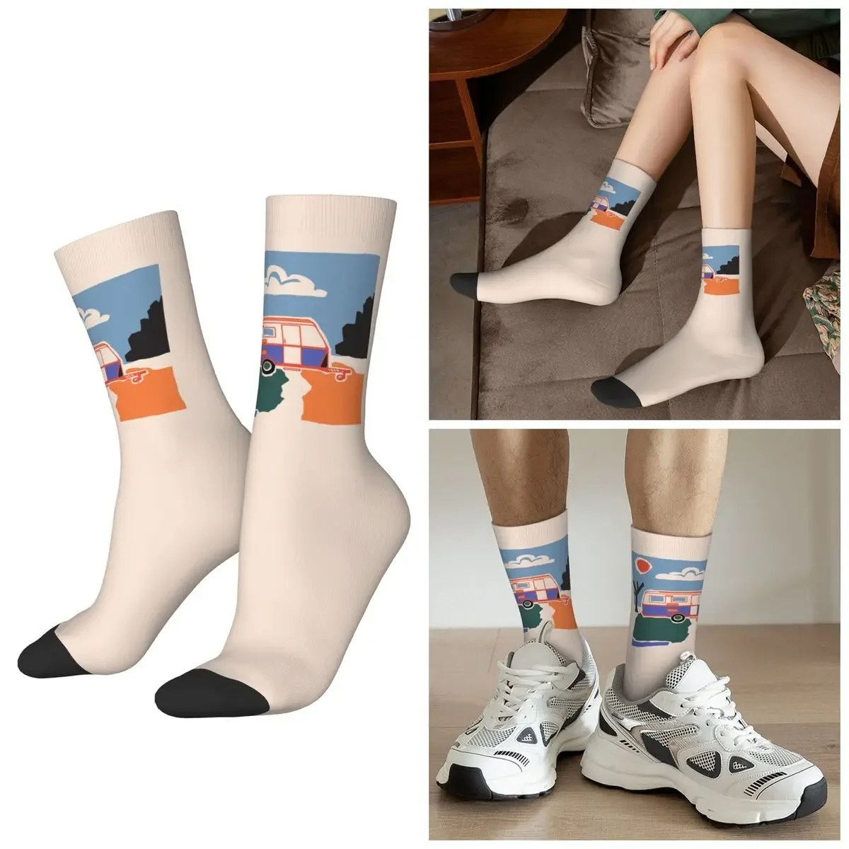 

Носки All Seasons Retro Vintage Eriba Caravan, спортивные носки средней длины в стиле Харадзюку, носки в стиле хип-хоп, мужские и женские носки, подарки на день Святого Валентина