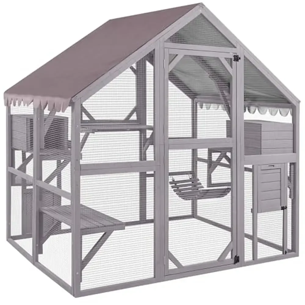 Large Outdoor Cat Run with Sleeping Houses and Bridges Cat Catio Enclosure Kit with Transparent Mesh Cover