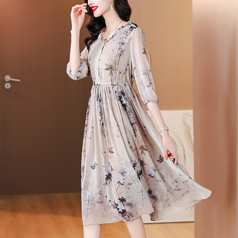 2024 Women Boho Beach Floral Silk Casual Vestidos Summer Korean Fashion Elegant Maxi Dress New Korean Luxury Dance Party Dress