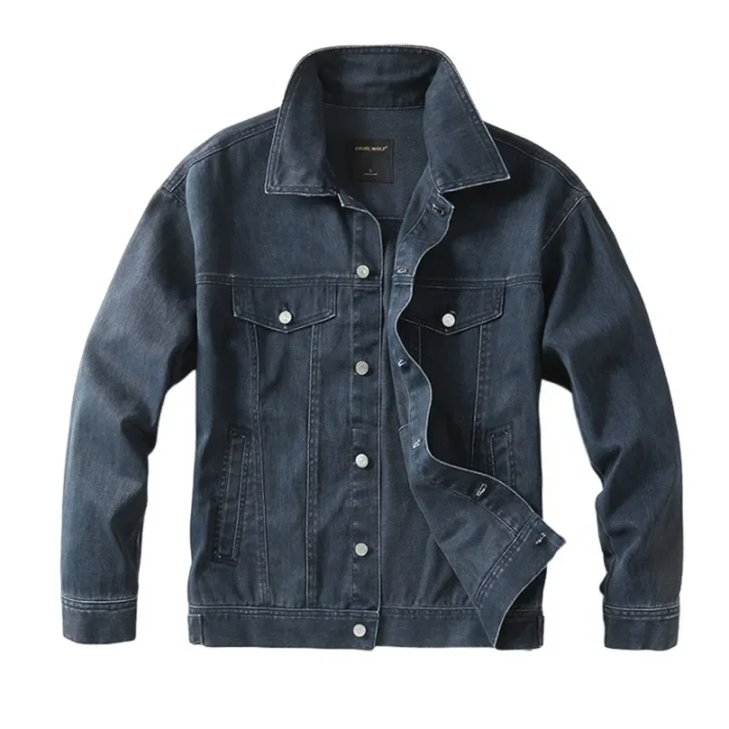 

Men Denim Coat Jackets Turn Down Collar Coats Full Sleeve Casual Splice Single Breasted Jacket Vintage Pockets Soli