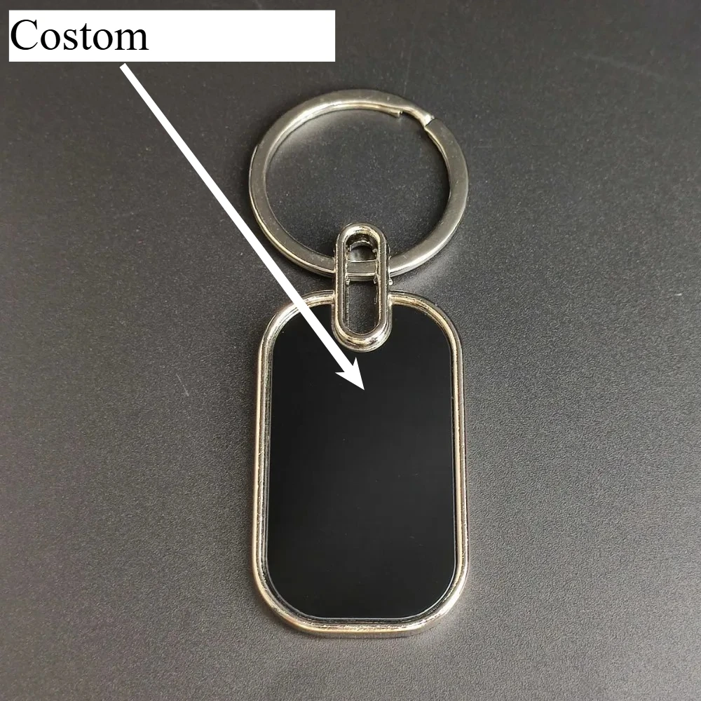 

Custom Engraving Name Metal Keychain Personalized Keyring Key Ring Chain Plate Laser Marking Black Mirror Promotional Gift