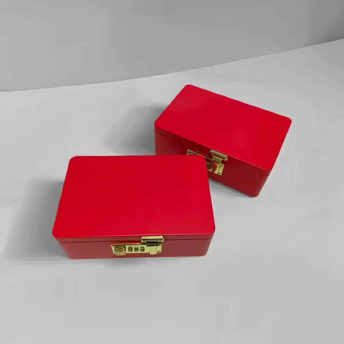 Red Password-Locked Storage Iron Box for Collectibles One-Piece Storage Solution with Initial Password 258