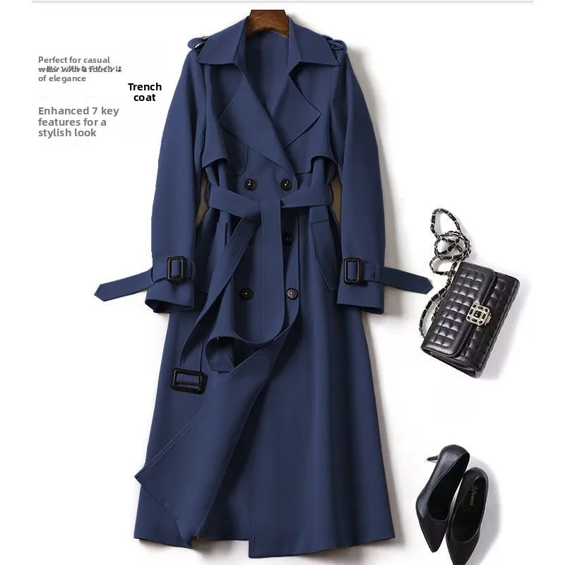 

Autumn Women's Long Trench Coat Ladies Suit Jaet Windbreaker Korean Casual Straight Cut Long Sve Double Breasted Pure Color