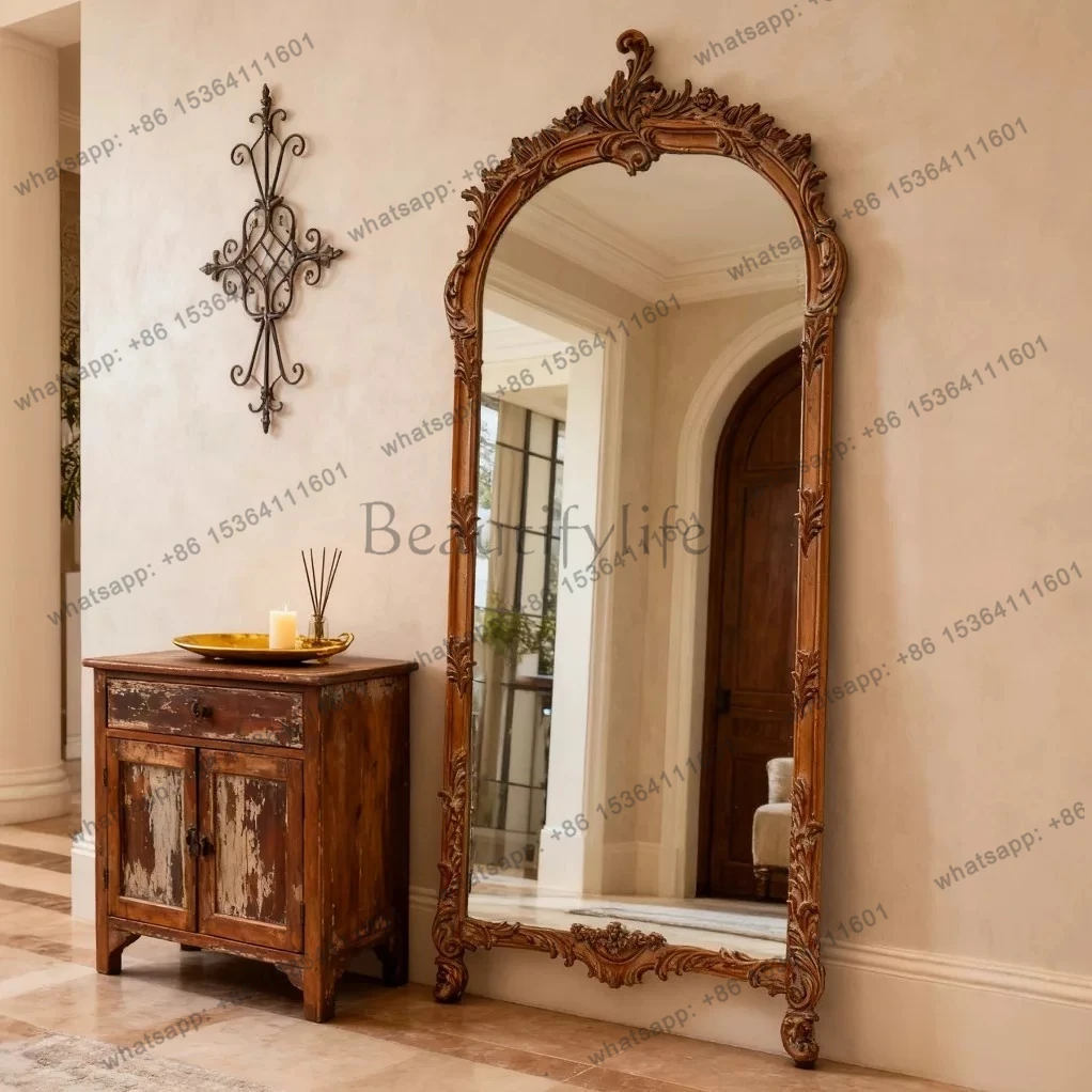American retro full-length mirror surprised by the dead wind home entrance full-length mirror French medieval carving