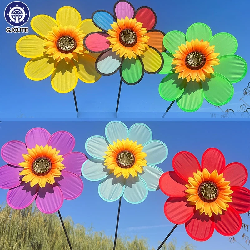 Eight Leaf Sunflower Windmill Rotating Sunflower Wind Spinner Stake Standing Lawn Flower Pinwheel Outdoor Party Decor Kids Toys