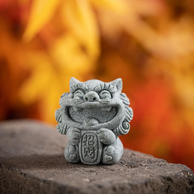 Stone lion a pair of small wind lion master desktop mascot tea pet ornament