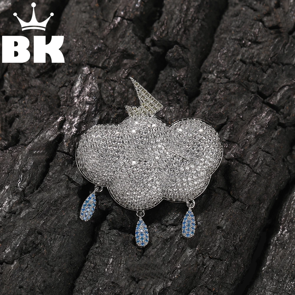 

THE BLING KING Cute 3D Cloud Pendant Necklace For Women Iced Out Cubic Zircon Lightning Blue Raindrop Charm Lovely Jewelry Gift