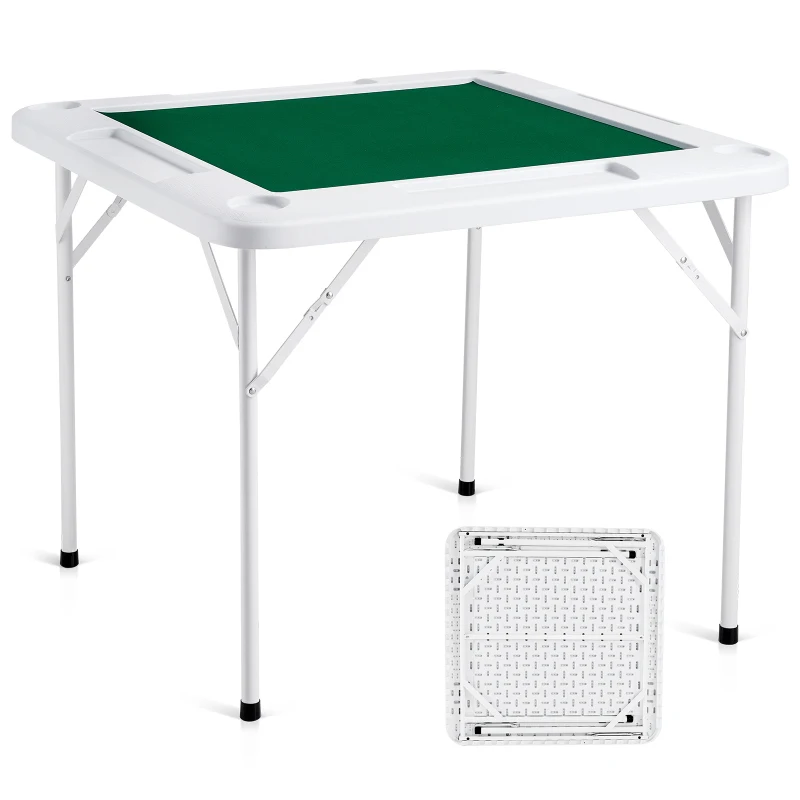 

Mahjong Table 4 Player Folding Card Table & Table Mat Cup Holder Chip Tray