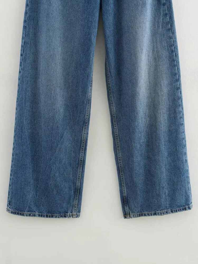 أزياء نسائية جديدة على الطراز الأوروبي، متعددة الاستخدامات، أنيقة، كاجوال مزدوجة الصدر عالية الخصر واسعة الساق من قماش الدنيم. #3