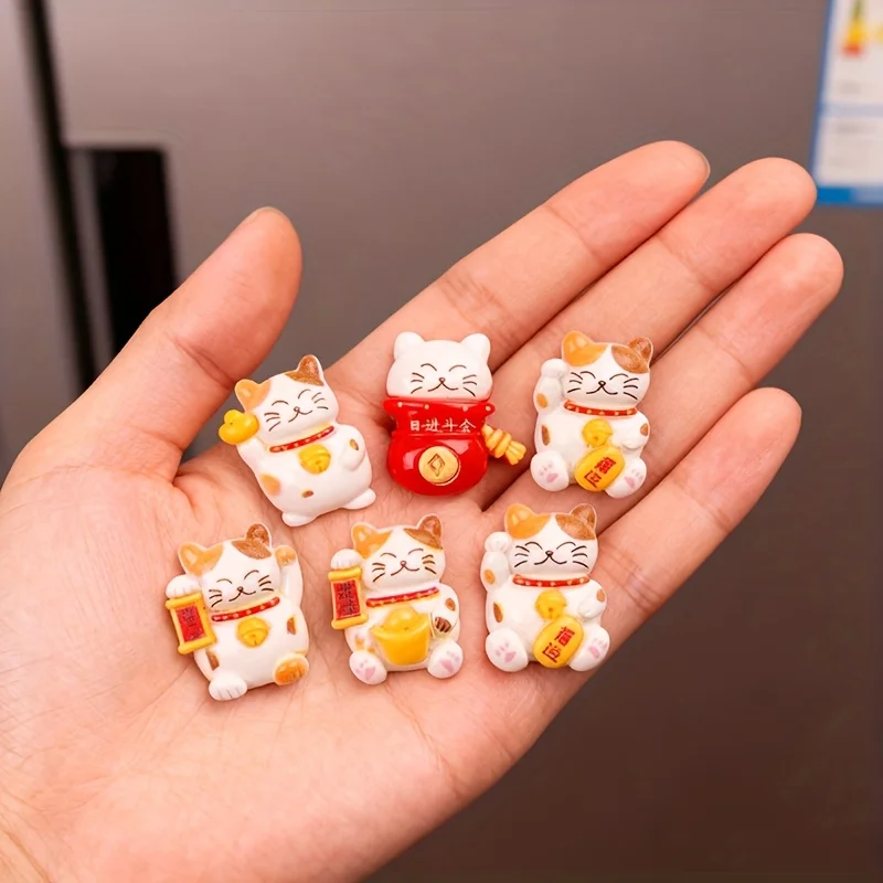 Lot de 5 Aimants de Réfrigérateur Chat Porte-Bonheur avec Support à Monnaie - Charme Porte-Bonheur Attire la Fortune, Aimants Chat Porte-Bonheur en Résine pour Réfrigérateur