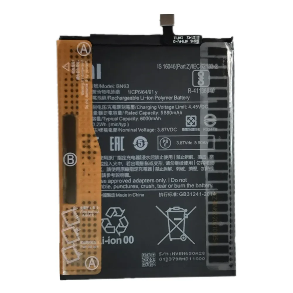 New 6000mAh BN63 100% Original High Quality Battery For Xiaomi RedMi 10 / RedMi 10 PRIME 10PRIME Battery Batteries Bateria