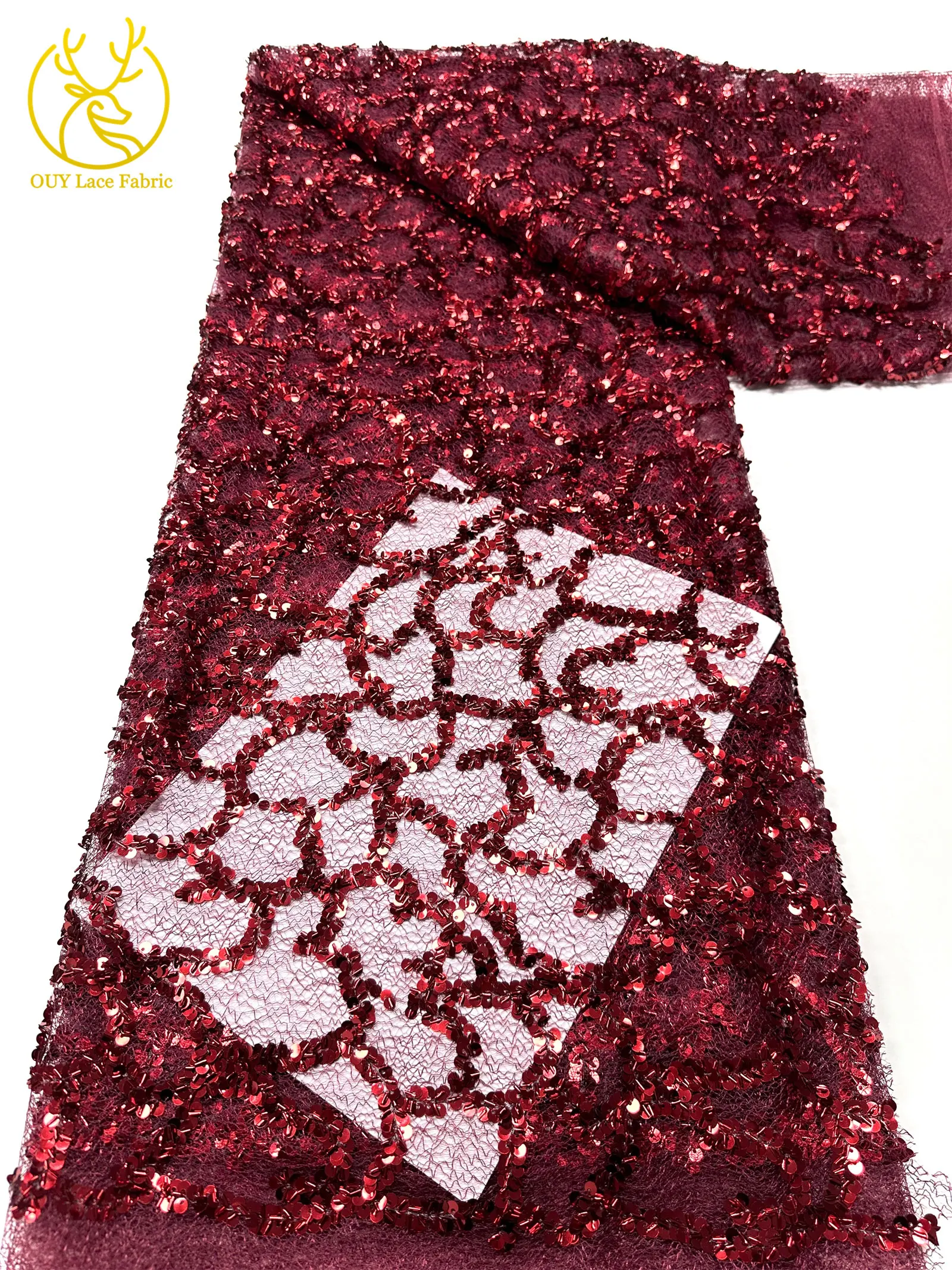 Großhandel Französischer Spitzenstoff 2026 Hochwertiger afrikanischer nigerianischer Pailletten-Spitzenstoff, geeignet für Partykleid-Nähmaterial – Detail 11
