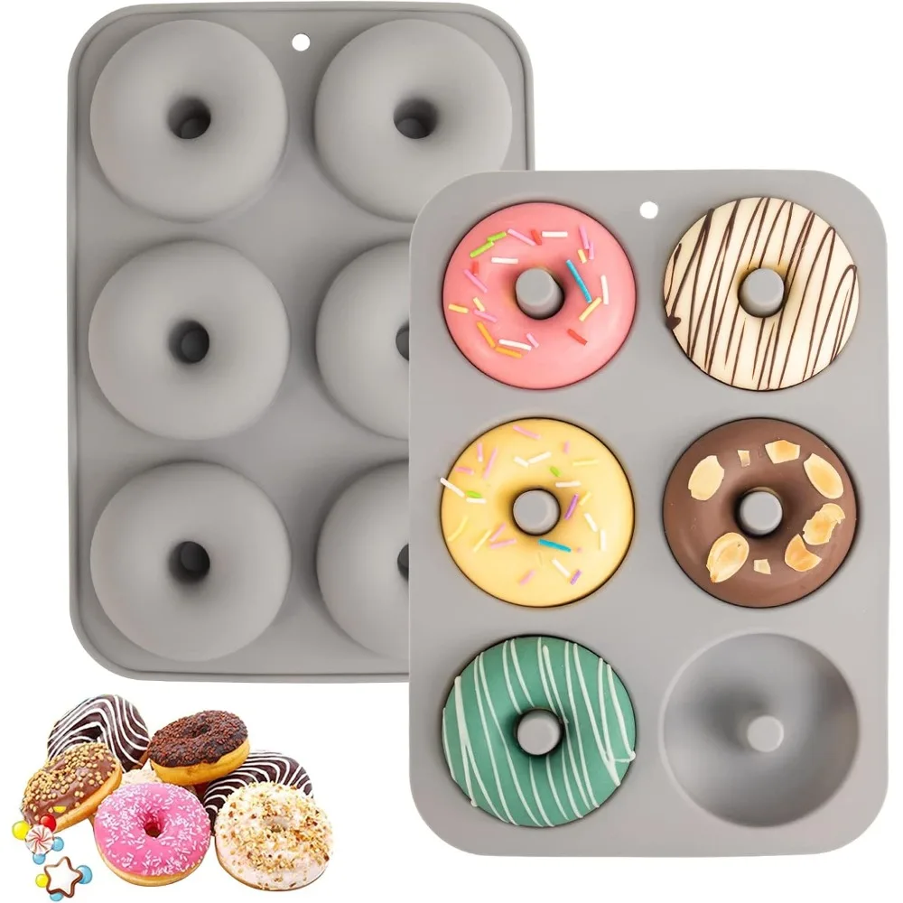 

Silicone Donut Mold for 6 Doughnuts, Set of 2. Food Grade LFGB Silicone Bagels Baking Pan, Non-Stick, Dishwasher Safe, Heat Resistant and Microwave Safe(2PCS, Grey)