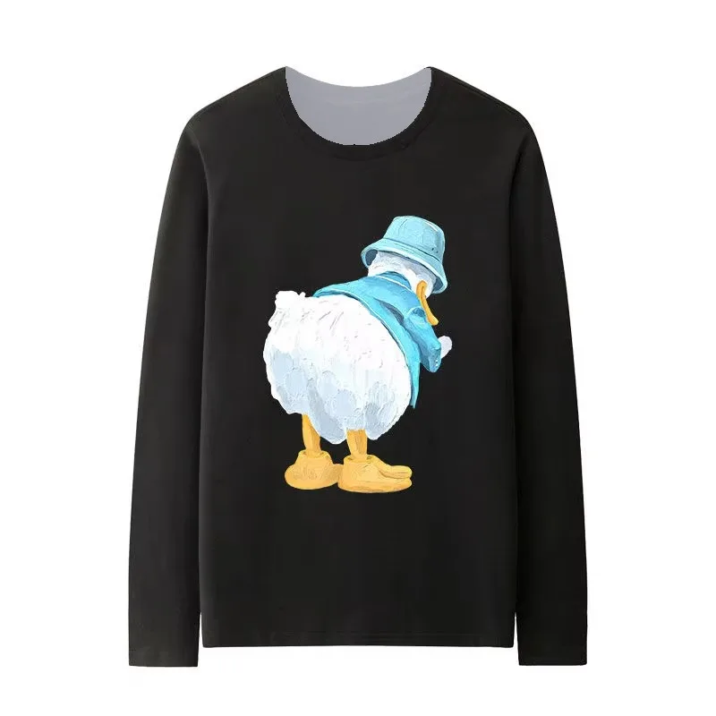 

2025 New Disney Donald Duck Boys/Girls Black Loose Clothes Cute 3D Printed Casual Breathable Quick Drying Round Neck T-shirt