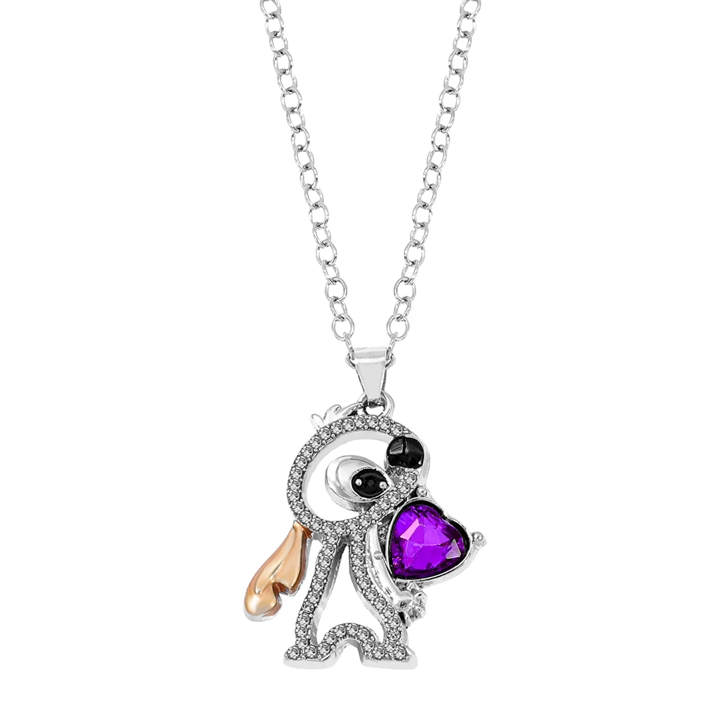 Lilo & Stitch Heart Rhinestone Necklace for Girls Anime Charms Pendant Fashion Jewelry Aesthetic Accessory Birthday Gift image 3